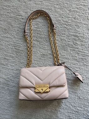 Michael Kors Blush Quilted Leather Crossbody with Gold Chain